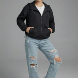 Women’s Black Cropped Spring Jacket Lightweight Hooded Casual Outerwear