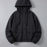 Women’s Black Cropped Spring Jacket Lightweight Hooded Casual Outerwear