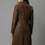 Women’s Dark Brown Leather Style Spring H-Line Mid Length Coat
