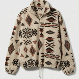 Women’s Cosy Fleece Zip-Up Sweatshirt – Geometric Winter Print