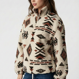 Women’s Cosy Fleece Zip-Up Sweatshirt – Geometric Winter Print