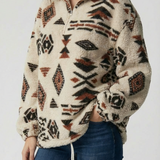 Women’s Cosy Fleece Zip-Up Sweatshirt – Geometric Winter Print