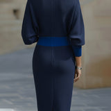 Charlotte | Women's Draped Batwing Sleeve Midi Elegant Dress
