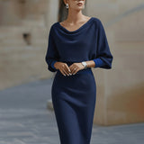 Charlotte | Women's Draped Batwing Sleeve Midi Elegant Dress