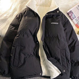 Vintage Solid Short Padded Coat with High Neck and Zipper