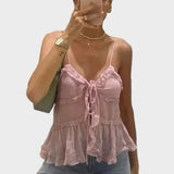 Semi-Sheer Layered Embellished Cami Top