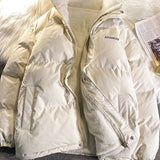Vintage Solid Short Padded Coat with High Neck and Zipper