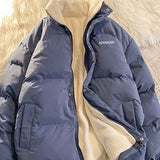 Vintage Solid Short Padded Coat with High Neck and Zipper