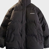 Vintage Solid Short Padded Coat with High Neck and Zipper