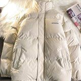 Vintage Solid Short Padded Coat with High Neck and Zipper