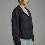 Women’s Black Cropped Spring Jacket Lightweight Hooded Casual Outerwear