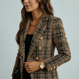 Women's Plaid Check Double-Breasted Blazer