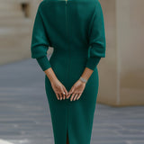 Charlotte | Women's Draped Batwing Sleeve Midi Elegant Dress