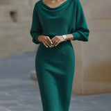Charlotte | Women's Draped Batwing Sleeve Midi Elegant Dress