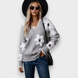 Aline | Elegant Jumper with V-Neck and Floral Pattern