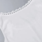 White Vintage Button Front Tank Top with Lace Trim