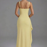 Women’s Elegant Bodycon Slip Maxi Dress with Leg Split and Open Back